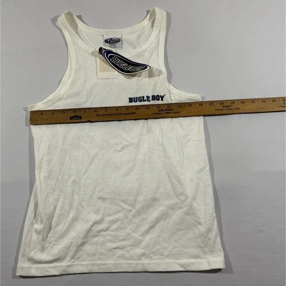 VTG Bugle Boys Tank Top Shirt Print White Sleeveless 90's Shark Mens Sz M NWT - Picture 4 of 10
